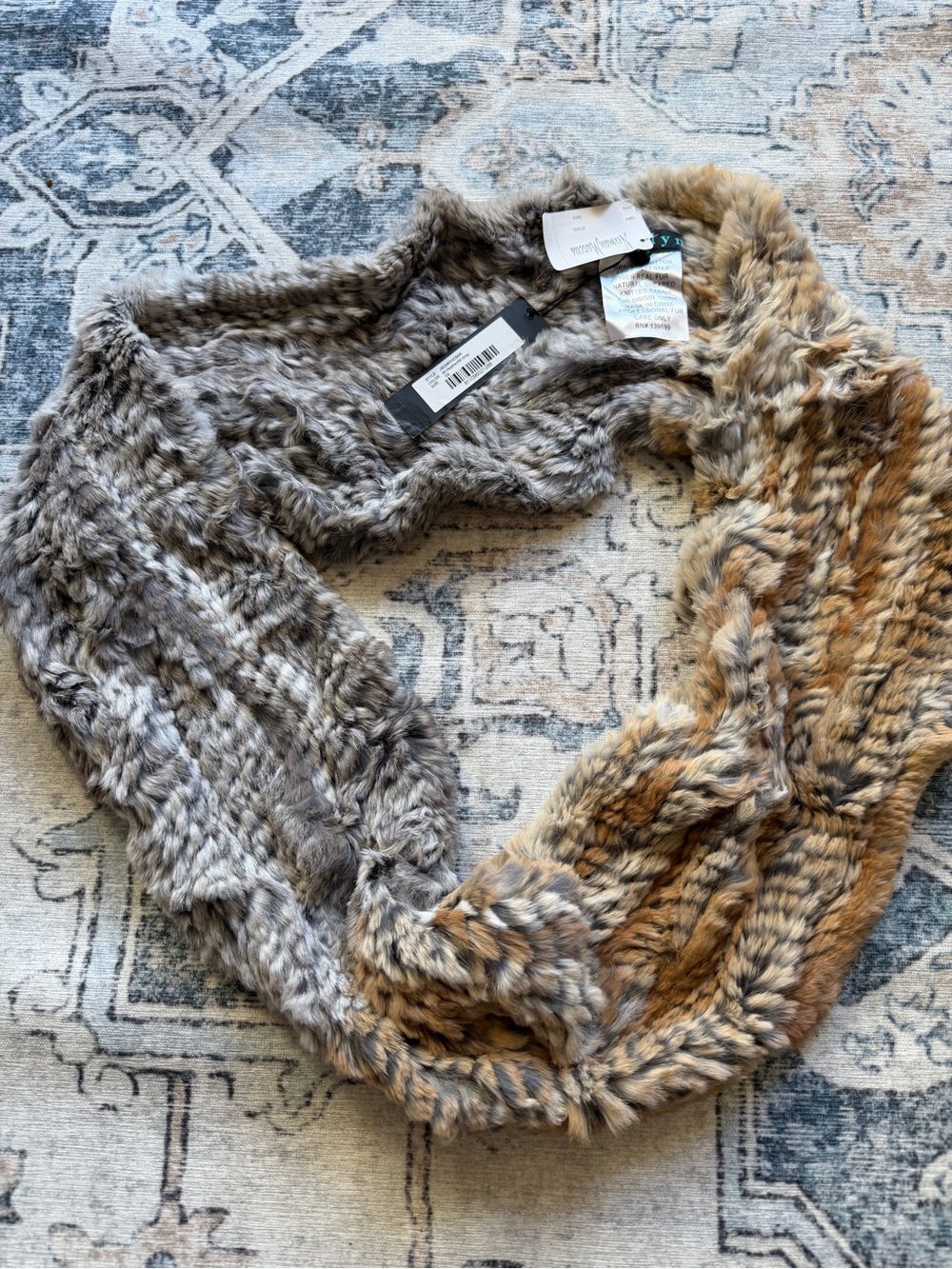jocelyn Two-Tone 100% Fur Infinity Scarf in Gray and Brown